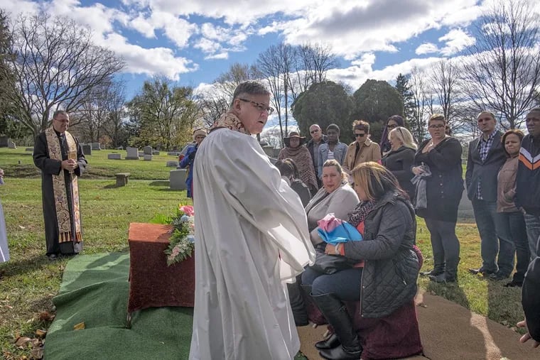 A small group of mourners met Nov. 14. 2015 at the St. Miriam Cathedral in Flourtown to pay their final respects and lay to lay to rest Diamond Williams, a transgender woman murdered in 2013. Monsignor James St. George offered his church and cemetery for the funeral.