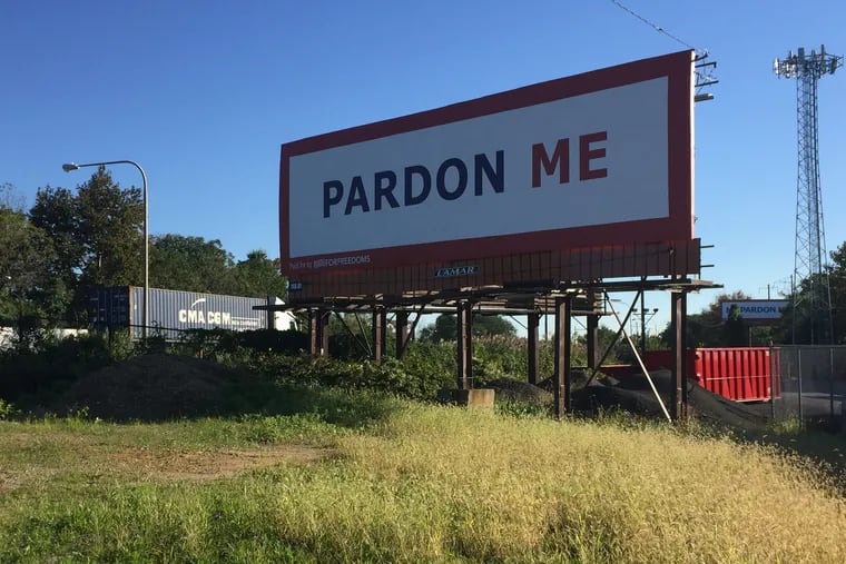 Pardon Me, an anonymous billboard mounted in connection with an artist campaign to heighten civic engagement prior to the November elections. Photo: Becky Batcha
