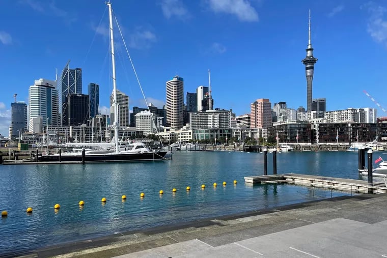 The Auckland, New Zealand, skyline as seen from Viaduct Harbour, a place The Inquirer's reporter at the women's World Cup walks by often.