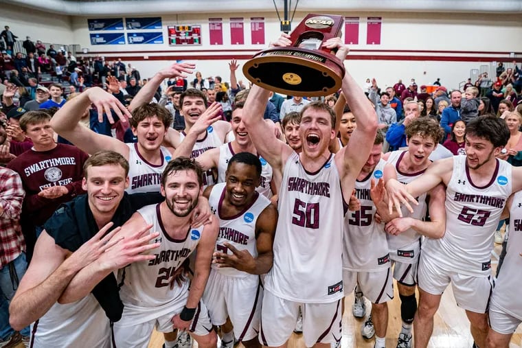 Swarthmore players celebrate reaching the Division III Final Four.