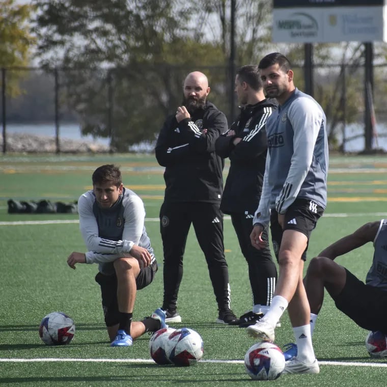 Tai Baribo at a practice last year. He hasn't played for the Union since last September, and Tuesday's game vs. Seattle confirmed how low he is on Jim Curtin's depth chart.