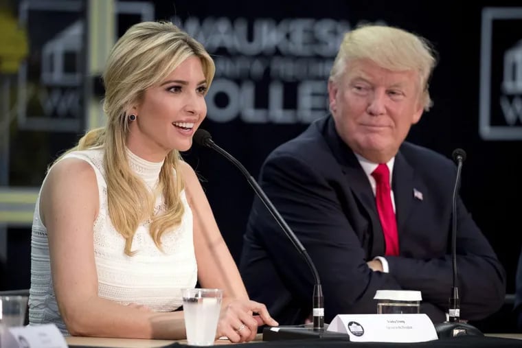 President Donald Trump listens as his daughter, Ivanka Trump, speaks at a workforce development roundtable in Wisconisn earlier this year.