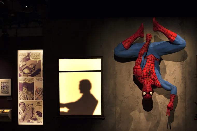 Life-size models of Marvel characters, such as Spiderman, are featured in Franklin Institute's Marvel: Universe of Superheroes exhibtion.