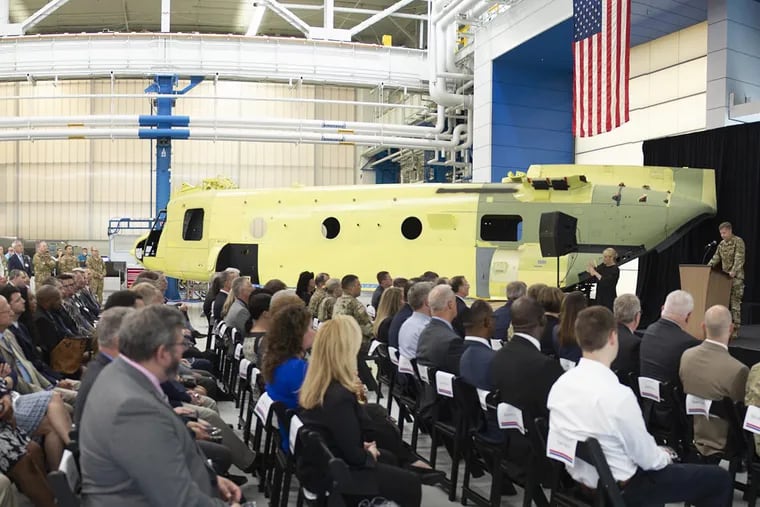 Boeing, U.S. Army and Special Forces officials on June 28 marked the start of a program the company hopes will update more than 500 Chinook military helicopters for Special Forces and Army units at its plant in Ridley Township, Delaware County. Boeing employs around 4,600 at the works, down from 6,100 in 2011.