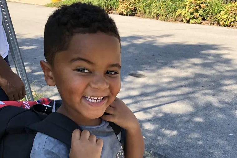 Abraham "Abe" Ndege on his first day of kindergarten at Penn Valley Elementary School. A video of Abe critiquing the sandwich his mom made him has gone viral this week.