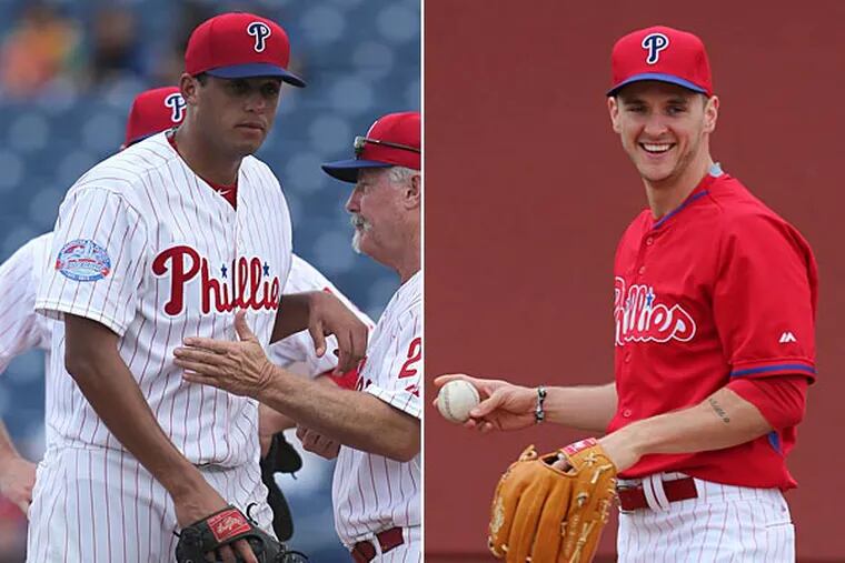 Phillies pitchers Mario Hollands (left) and David Buchanan. (David Swanson/Staff Photographer)