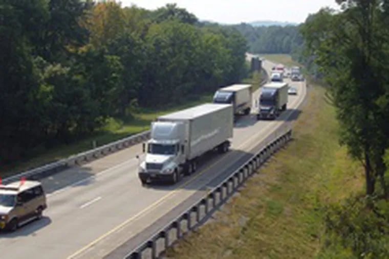 Trucks climb through western Pennsylvania on Interstate 80 near DuBois.