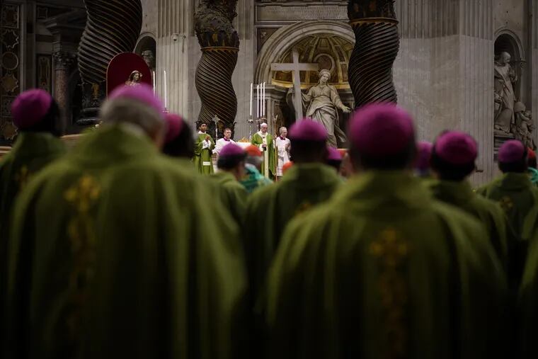 Pope Francis celebrates a Mass for the closing of the synod of bishops in St. Peter's Basilica at the Vatican, Sunday, Oct. 28, 2018.