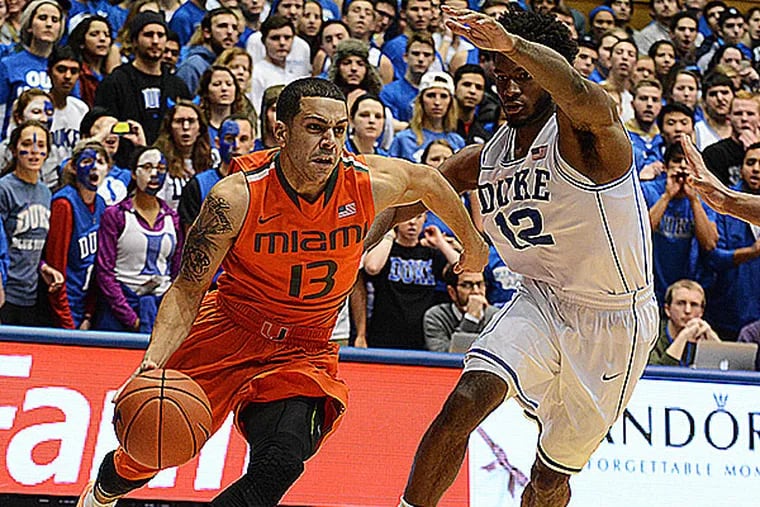 Duke has lost two straight games, the latest being to an Angel Hernandez (13) led Miami team. (Rob Kinnan/USA Today)