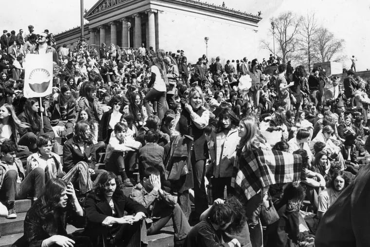Earth Day anti-pollution rally at Philadelphia Museum of Art.  April 23, 1970.