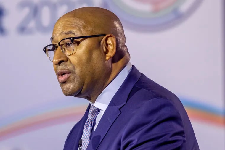 Former Philadelphia Mayor Michael Nutter speaks at a summit in Philadelphia in December. The ex-mayor this week grilled mayoral candidate Jeff Brown about the inner workings of city government.