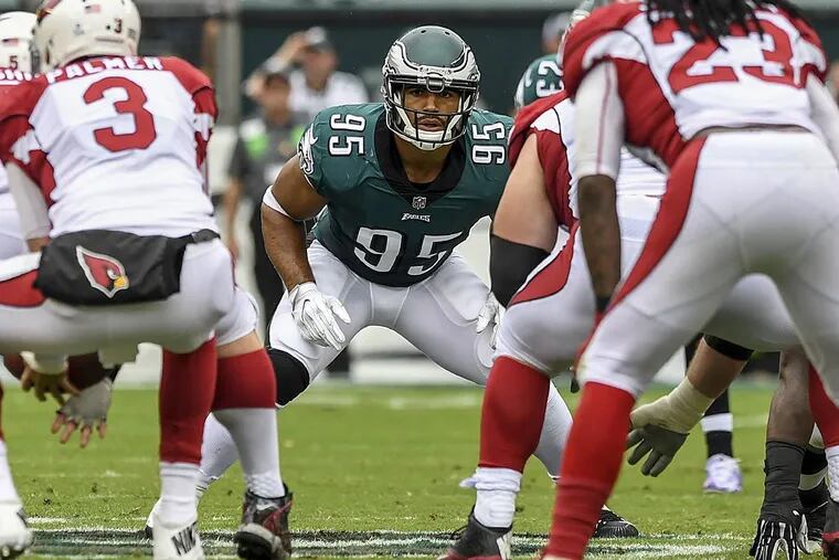 Eagles linebacker Mychal Kendricks gets ready for a play during the game against the Arizona Cardinals.