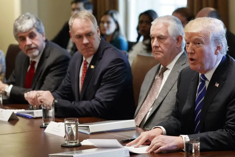 Eric Hargan (left) joins Interior Secretary Ryan Zinke, Secretary of State Rex Tillerson, and President Trump for a cabinet meeting in November.