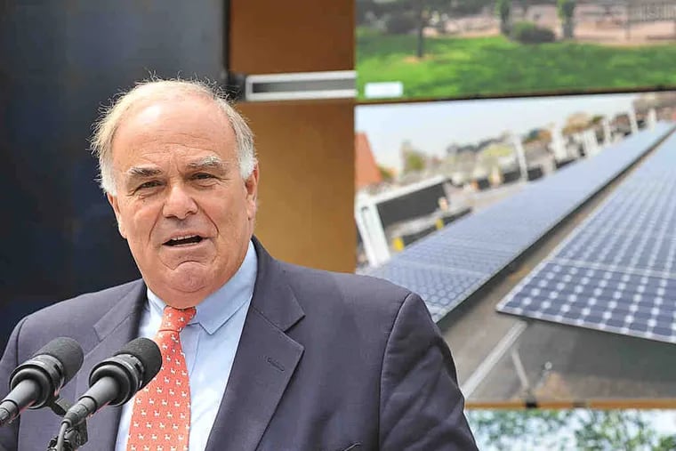 Ed Rendell as governor in 2009, at a news conference on solar energy. Since leaving office, he's begun a dozen or more gigs in law, banking, and media, and on business boards.