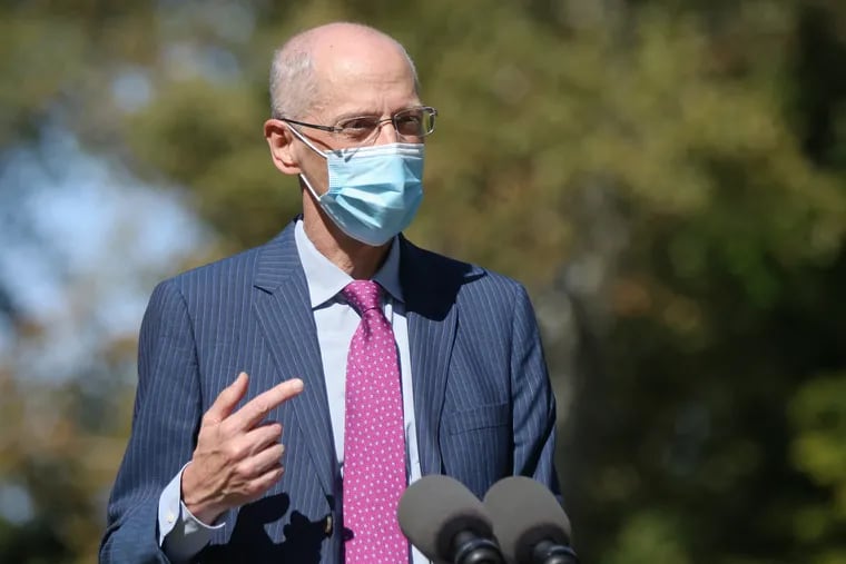 Philadelphia Health Commissioner Dr. Tom Farley speaks during a news conference about the coronavirus in Philadelphia's Franklin Square on Tuesday, Sept. 22, 2020.