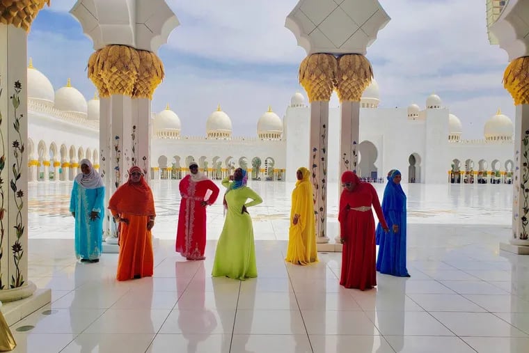 Members of the Traveling Muslimahs, a travel group of Muslim women, at the Sheikh Zayed Grand Mosque in Abu Dhabi, the United Arab Emeriates in April 2018.