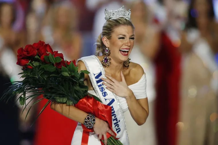 FILE – In this Jan. 12, 2013 file photo, Miss New York Mallory Hytes Hagan reacts as she is crowned Miss America 2013 in Las Vegas. (AP Photo/Isaac Brekken, File)