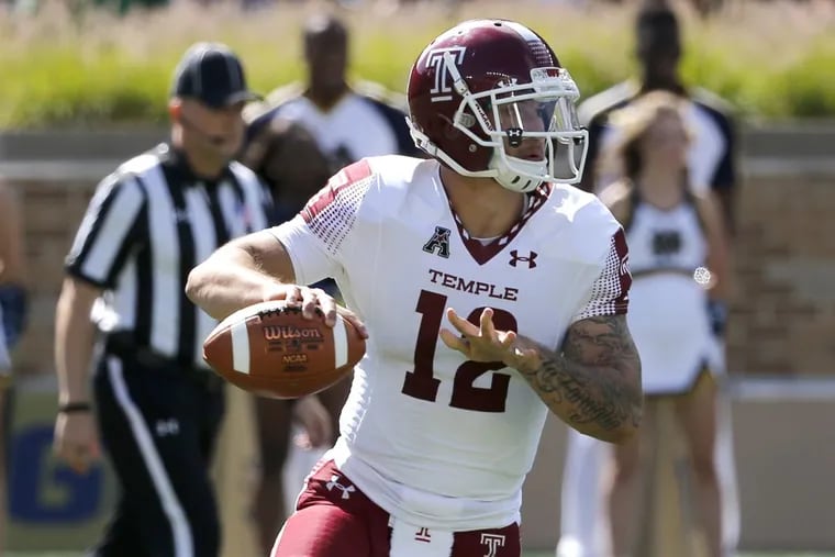 Temple quarterback Logan Marchi Marchi, making his first college start after having just six career passing attempts, showed good poise in completing 19 of 35 passes for 245 yards, two touchdowns and no interceptions against Notre Dame.