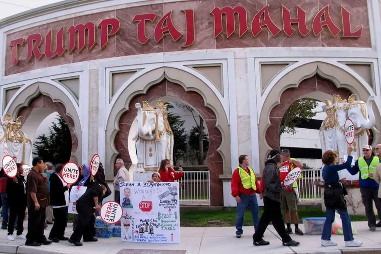 Members of Unite Here Local 54 picketing the Trump Taj Mahal Casino Resort in October. A court invalidated the union's contract, which led to cancellation of health insurance and pension coverage for workers.