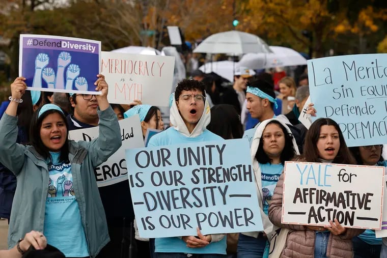 Proponents of affirmative action in higher education rallying in front of the U.S. Supreme Court on Oct. 31.