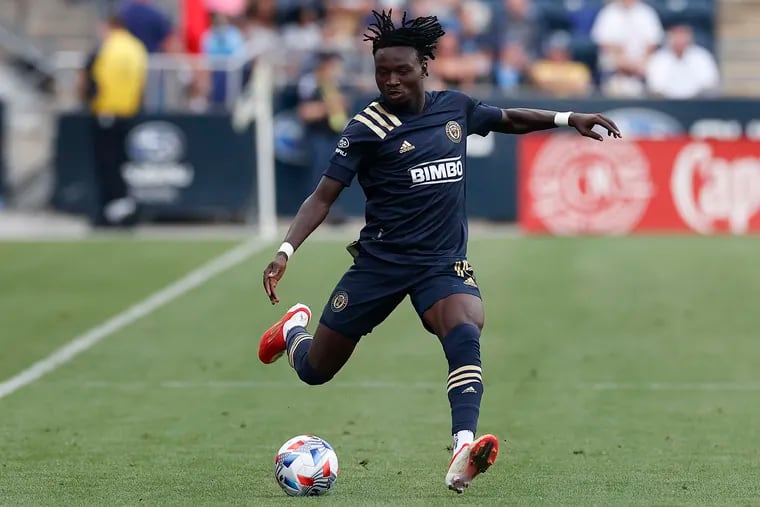 Olivier Mbaizo in action during the Union's game against the Chicago Fire on Aug. 1.
