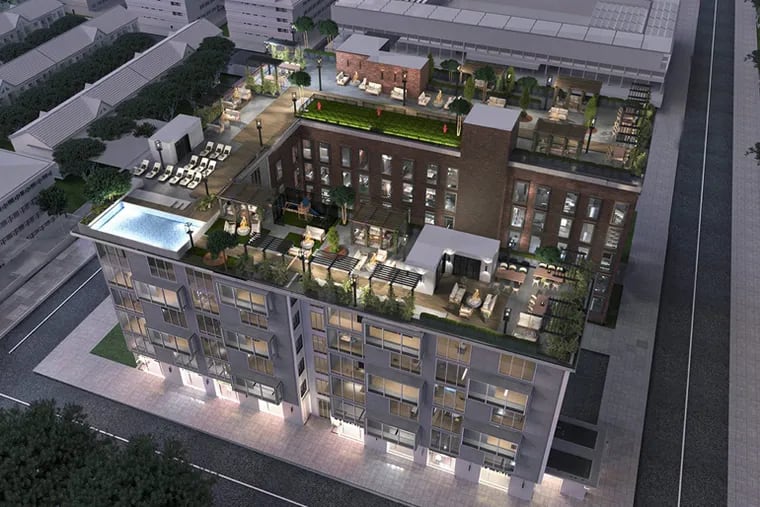 Rendering of the proposed 178-unit building in East Kensington set to replace Viking Mill.