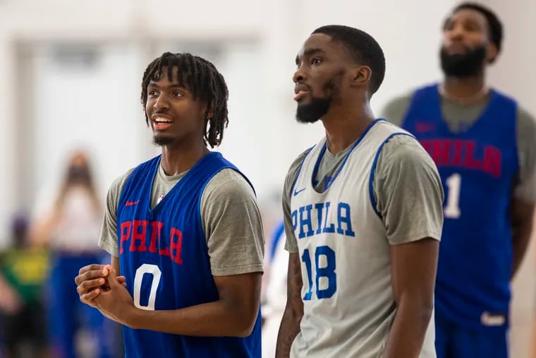 Tyrese Maxey (0) and Shake Milton (18) in 2021. The two have known each other since Maxey was in high school and Milton was at SMU.