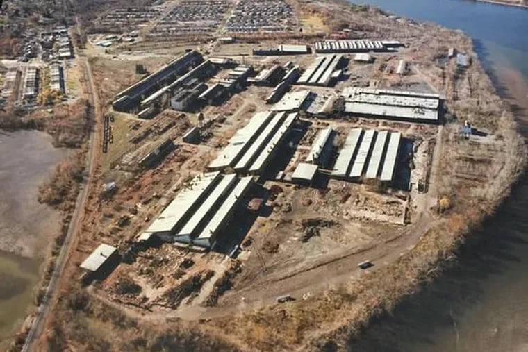 A file photo of the 200-acre Roebling Steel Company site next to the Delaware River in Florence Township, Burlington County.  The Superfund site will get more money for cleanup under a new $1 billion round of contaminated sites across the U.S. announced Tuesday, Feb. 27, 2024. Three other local Superfund sites also received additional funding.