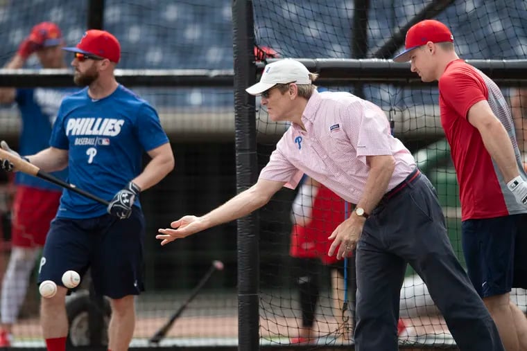 Phillies owner John Middleton tossing a few baseballs during a recent spring-training workout.