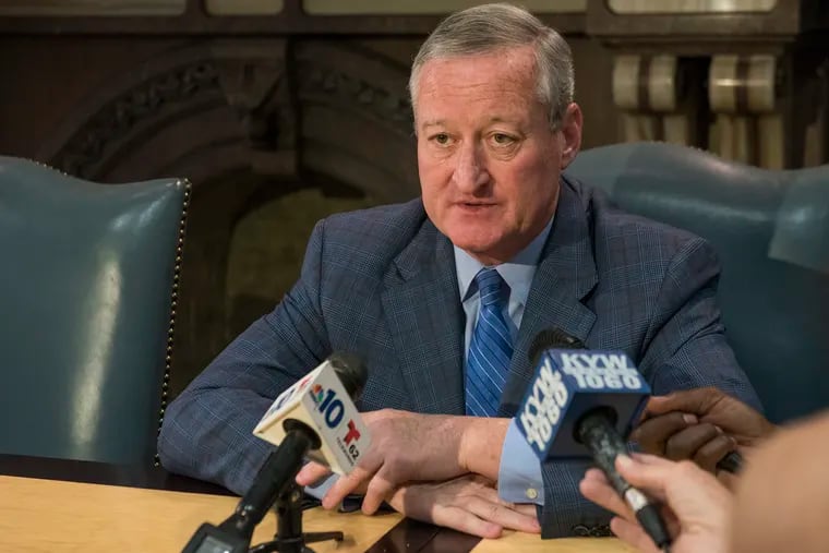Mayor Jim Kenney speaks to the media about the Occupy ICE protests on Friday, July 6, 2018.