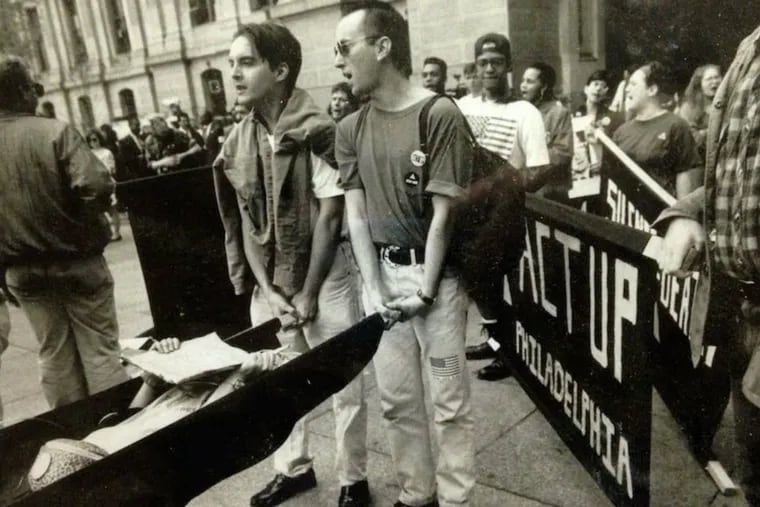 An ACT UP protest at Dilworth Park in the early 1990s sought to bring the AIDS crisis to wider public attention.