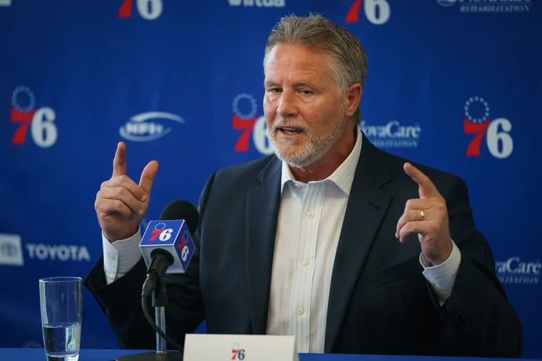 Philadelphia Sixers Coach Brett Brown, shown here during a press conference at the Sixers facility in Camden, New Jersey, May 14, 2019.