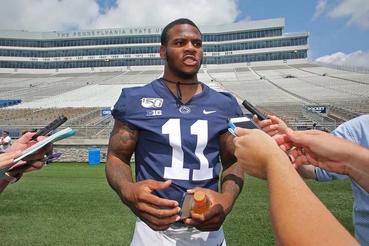 Penn State linebacker Micah Parsons, shown in 2019 when reporters could talk to players face-to-face, opted out of the 2020 season. He should be drafted in the first half of the first round, regardless.