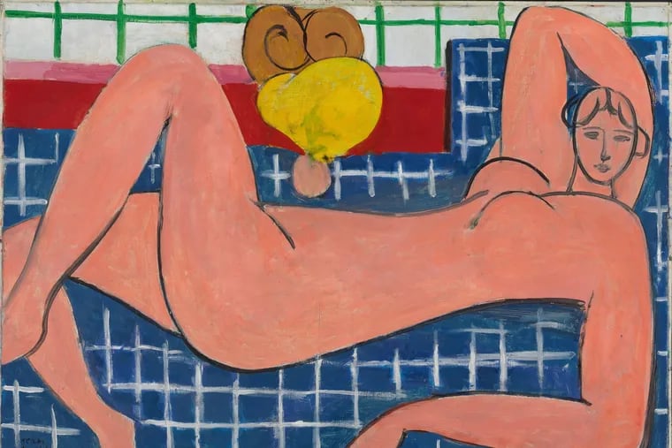 Henri Matisse's "Large Reclining Nude," 1935, which shows Lydia Delectorskaya drawn in patchy, eraser-pink oil paint.  
Courtesy of: Baltimore Museum of Art: Cone Collection, formed by Claribel and Etta Cone of Baltimore/© Succession H. Matisse/Artists Rights Society, New York