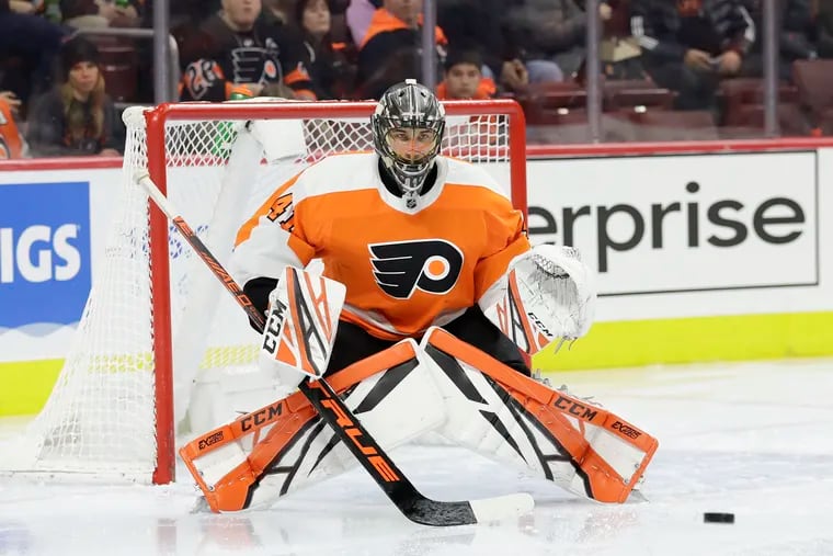 Goaltender Anthony Stolarz. coming off a 1-0 win against the Rangers, will try to help the Flyers extend their winning streak to nine games Thursday when they meet the Kings at the suddenly electric Wells Fargo Center.