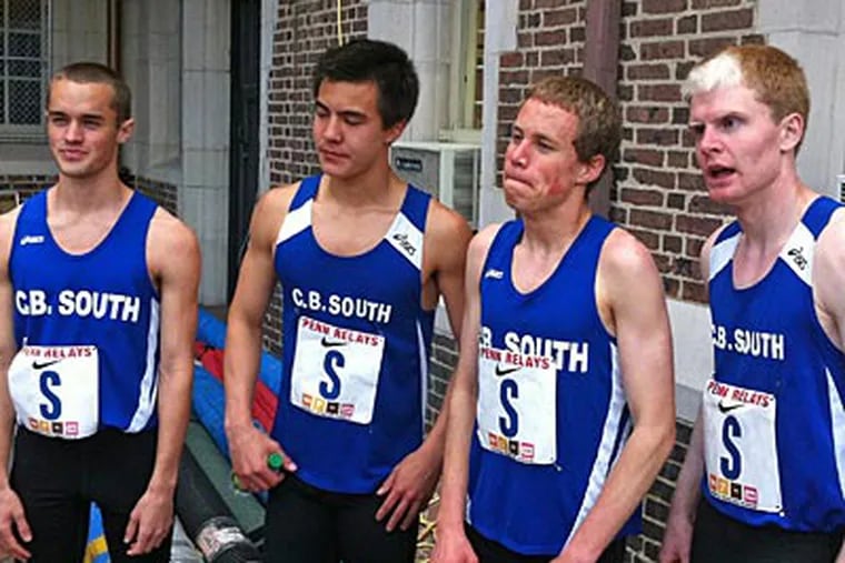 The Central Bucks South distance medley relay team, from left, Joseph Waddington, Ryan Hynes, Austin Gregor and Ryan Dickson.