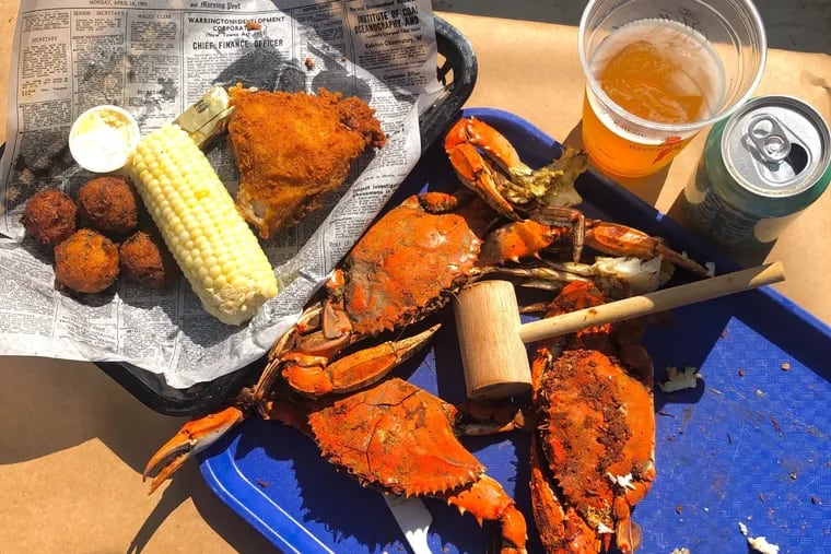 All you can eat steamed blue crabs and fried chicken on the sandy patio of the River Shack at the Wellwood in Charlestown, Md., are a summer tradition — and an easy road trip adventure from Philadelphia.
