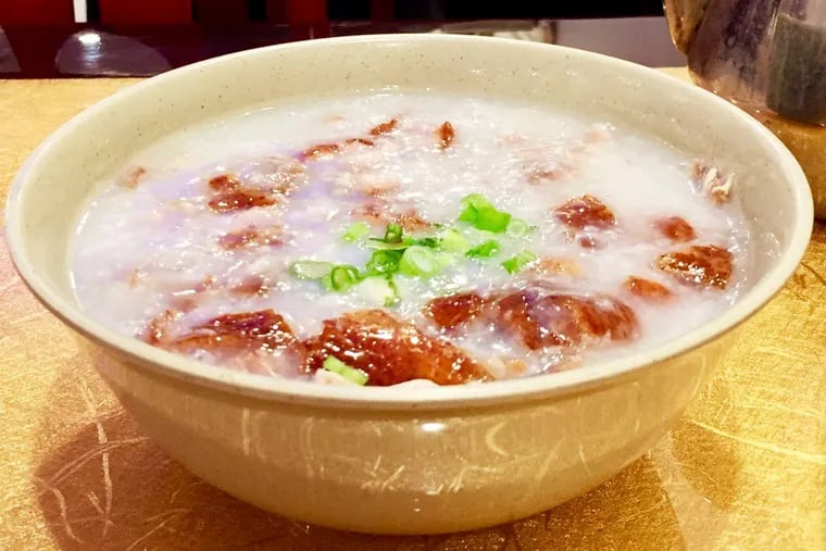 Duck congee for breakfast at Ting Wong in Chinatown.