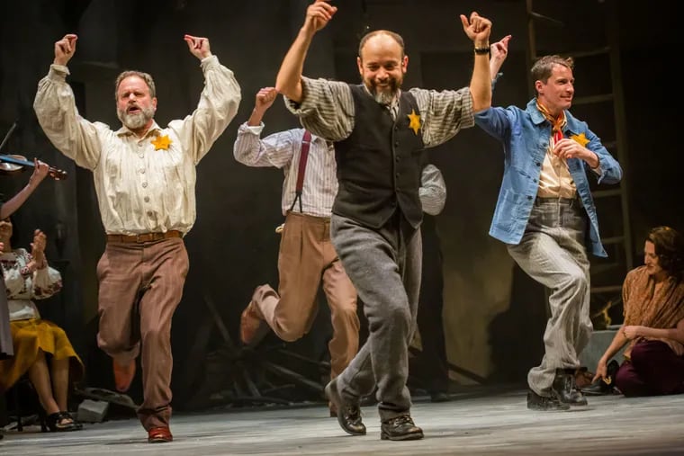 (Left to right:) David Ingram, Doug Hara, and Ross Beschler and company in "Indecent," through June 23 at the Arden Theatre Company.