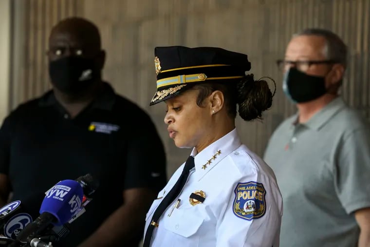 Philly Police Commissioner Danielle Outlaw speaks during a press conference the day after protests related to the killing of George Floyd, outside of the Fire Administration Building.