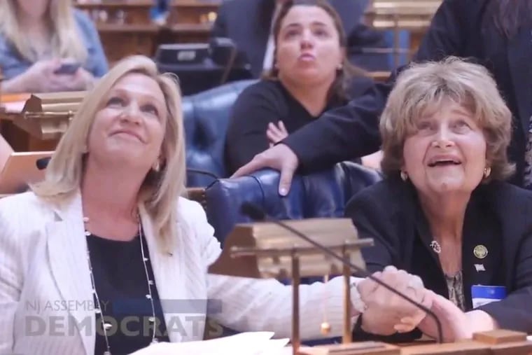 Barbra "Babs" Casbar Siperstein (right) sits with Assemblywoman Valerie Vainieri Huttle as a bill bearing her name passes in the New Jersey assembly. Siperstein died Sunday. She was 76.