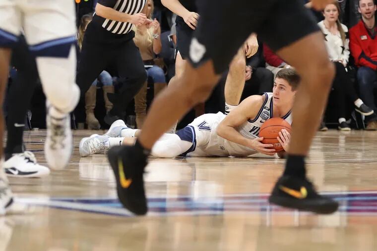 Collin Gillespie of Villanova comes up with a loose ball after Villanova forced a Butler turnover in the 1st half on Jan. 21, 2020 at the Finneran Pavilion at Villanova University.