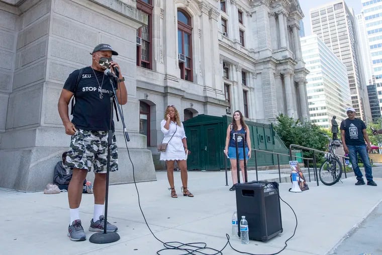 Jamal Johnson speaks on Monday during a Call for Action to End Gun Violence rally at Philadelphia City Hall.