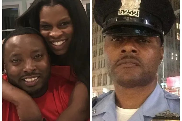 Philadelphia Police Officer Lynneice Hill, who died Friday, hugging her husband, Dennis Smith, also a police officer. Officer Kevin Whetstone, 55, of the 39th Police District, also died Friday.