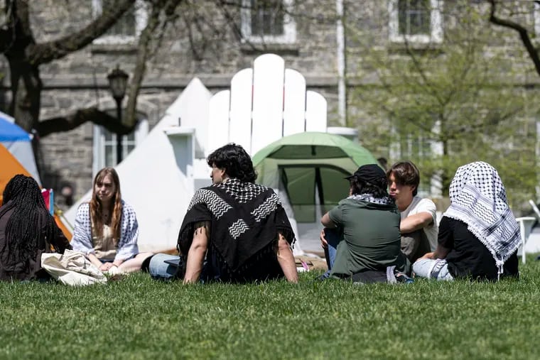 Students occupy Parrish Lawn during the third day of encampment protest in support of Palestine on Wednesday, Apr. 24, 2024 at Swarthmore College.