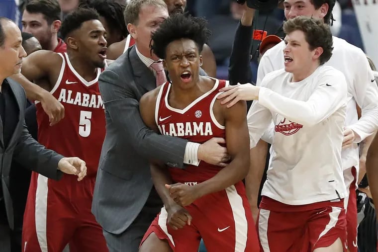 Alabama’s Collin Sexton reacts to making game-winning shot against Texas A&amp;M in the Southeastern Conference tournament.
