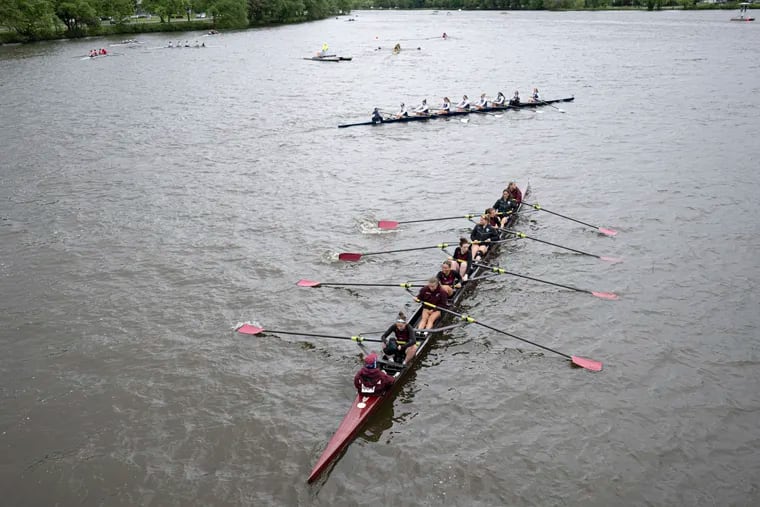 Rowers line up to compete in the Dad Vail Regatta on Friday.