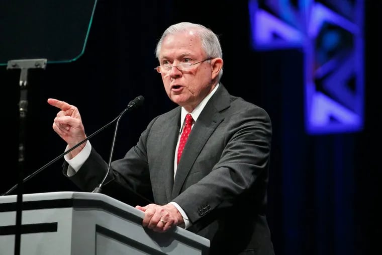 Attorney General Jeff Sessions addresses the International Association of Chiefs of Police conference, at the Convention Center, in Philadelphia, Monday, Oct. 23, 2017. JESSICA GRIFFIN / Staff Photographer