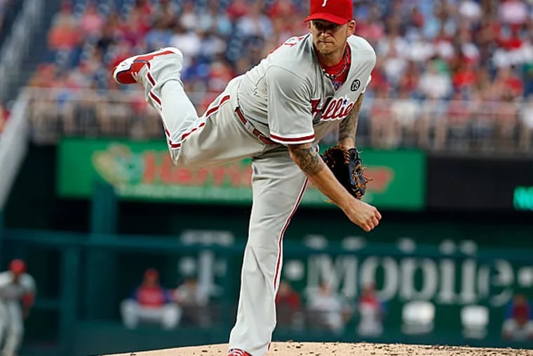 A.J. Burnett throws during the first inning of a baseball game against the Washington Nationals at Nationals Park Wednesday, June 4, 2014, in Washington. (Alex Brandon/AP)