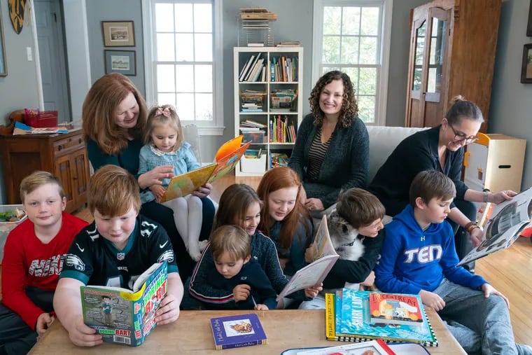 Jamie Lynch, Wendy Brooks and Kate Mayer and some of their children. The women founded Everybody Reads T/E which advocates for improved reading instruction in Tredyffrin/Easttown School District.